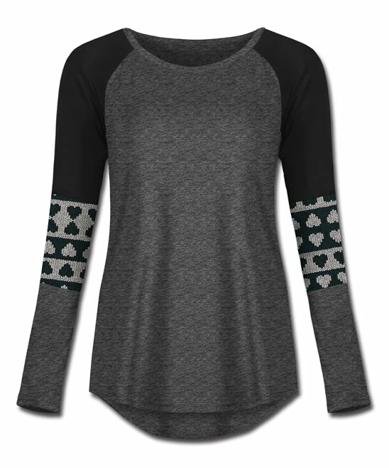 Cheapest 🎁 UDEAR Black & Dark Gray Heart Raglan Top - 👩 Women ⭐