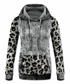 Deals ❤️ UDEAR Black & Gray Leopard Color Block Velvet Hoodie - 👩 Women 👏