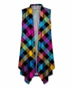 Deals 👍 UDEAR Black & Blue Buffalo Check Longline Open Vest - 👩 Women ⭐