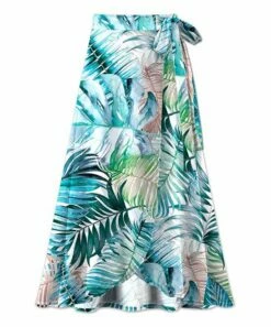Top 10 🌟 UDEAR White & Green Tropical Foliage Faux-Wrap Tulip Maxi 👗 Skirt - 👩 Women 🎉