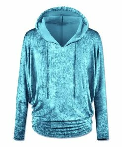 Best Pirce ⌛ UDEAR Peacock Blue Drawstring Ruched-Hem Velvet Hoodie - 👩 Women & Plus 👍