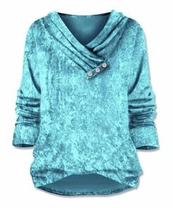 Deals 🧨 UDEAR Peacock Blue Velvet Button Shawl-Collar Top - 👩 Women ✔️