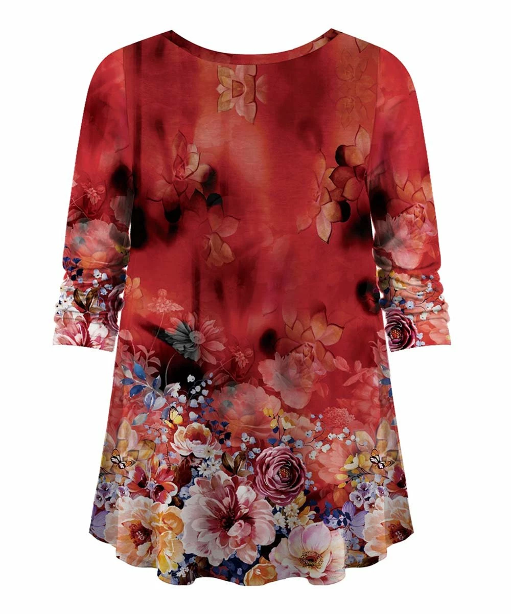 Brand new ๐ UDEAR Pink & Red Floral Hi-Low Top - Plus ๐ - Image 3