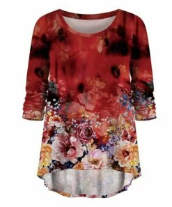 Brand new 😍 UDEAR Pink & Red Floral Hi-Low Top - Plus 👏