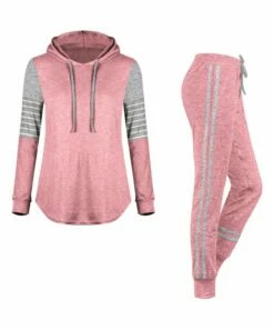 Promo 😍 UDEAR Light Gray & Light Heather Pink Stripe Hoodie & Joggers - 👩 Women 🎉