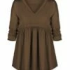 Hot Sale 🌟 UDEAR Dark Coffee V-Neck Three-Quarter Sleeve Top - 👩 Women 🔔