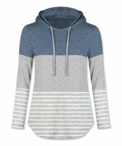 Budget 🌟 UDEAR Heather Blue & Gray Stripe Color Block Curved-Hem Hoodie - 👩 Women 🌟
