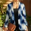 Deals ❤️ UDEAR White & Blue Abstract Brushstroke Shawl-Collar Open Blazer - Plus 🤩