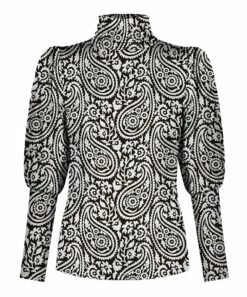 Budget 🥰 UDEAR White & Black Paisley Puff-Sleeve Turtleneck - 👩 Women & Plus 🤩