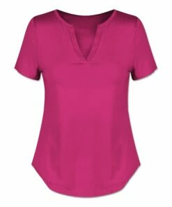 Buy 🌟 UDEAR Rose Red Curved-Hem Notch Neck Tee - Plus ⌛