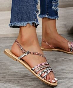 New 💯 UDEAR Pink & Red Snake-Embossed Strappy 🩴 Sandal - 👩 Women 😀