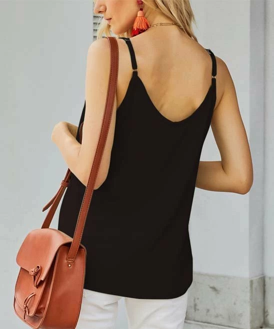 Flash Sale 😀 UDEAR Black V-Neck Button-Up Tank - 👩 Women ✔️ - Image 2