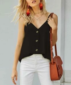 Flash Sale 😀 UDEAR Black V-Neck Button-Up Tank - 👩 Women ✔️