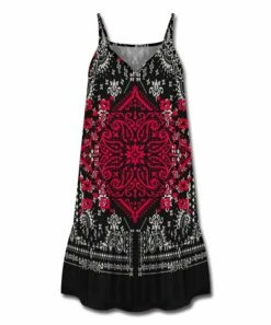 New 🥰 UDEAR Black & Red Paisley Medallion Ruffle-Hem Sleeveless 👗 Dress - 👩 Women ❤️
