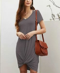 Buy โ๏ธ UDEAR Gray-Purple Twist-Hem V-Neck T-Shirt ๐ Dress - ๐ฉ Women ๐คฉ