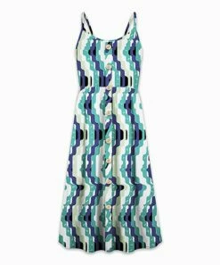 New ❤️ UDEAR Green & White Abstract Button-Accent Sleeveless Shift 👗 Dress - 👩 Women 🛒