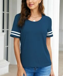 Discount 🔔 UDEAR Cobalt Blue & White Crewneck Varsity Tee - 👩 Women 🥰