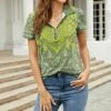 Best Pirce 💯 UDEAR Green & White Paisley Circle-Pull Zip-Front Top - 👩 Women 🥰