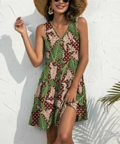 Promo 🎉 UDEAR Black & Green Foliage Sleeveless 👗 Dress - Plus ❤️