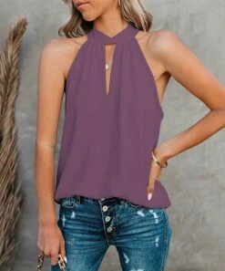 Wholesale ⭐ UDEAR Pink Purple Keyhole Tie-Neck Tank - 👩 Women 🎁