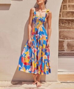 Top 10 🔔 UDEAR Blue & Yellow Floral Tie-Strap Smocked Maxi 👗 Dress - Plus ✨