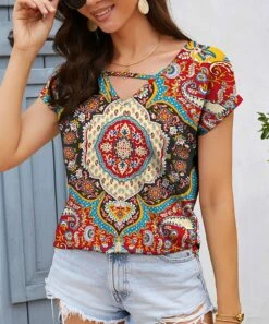 Top 10 🧨 UDEAR Red & Yellow Floral Choker-Cutout Top - Plus 😉