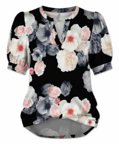Wholesale 👏 UDEAR Red & Black Floral Puff-Sleeve Notch Neck Top - Plus 👍