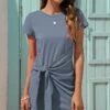 Best reviews of 💯 UDEAR Light Blue Knot-Front T-Shirt 👗 Dress - 👩 Women 👏