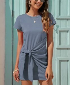 Best reviews of 💯 UDEAR Light Blue Knot-Front T-Shirt 👗 Dress - 👩 Women 👏