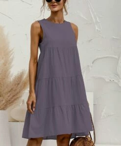 Promo ✔️ UDEAR Dusty Purple Sleeveless Tiered Shift 👗 Dress - 👩 Women 🛒