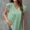 Buy ✔️ UDEAR Heather Light Green Button-Front Ruffle-Sleeve Top - 👩 Women ⭐