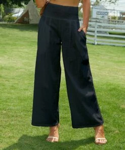 Best deal 🎁 UDEAR Black Smocked Wide-Leg Pants - 👩 Women 🎁