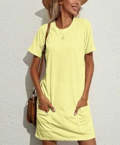 Discount 🔥 UDEAR Heather Yellow Pocket T-Shirt 👗 Dress - 👩 Women 🔥