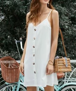 Top 10 ❤️ UDEAR White Front-Button V-Neck 👗 Dress - Plus 🔔