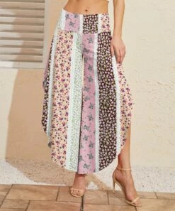 Best deal 🤩 UDEAR Purple & Pink Floral Patchwork Side-Slit Palazzo Pants - 👩 Women 🔔
