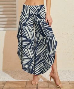 Discount 🥰 UDEAR Navy & White Abstract Stripe Side-Slit Palazzo Pants - 👩 Women 🥰