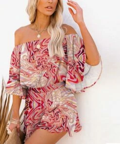 Best deal 🔥 UDEAR Red & Light Purple Abstract Off-Shoulder Romper - 👩 Women 🔔