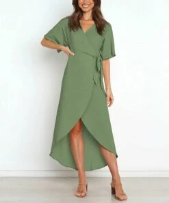 Deals ✨ UDEAR Light Army Green Maxi Wrap 👗 Dress - 👩 Women ✔️