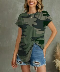 Wholesale 👏 UDEAR Green Camo Asymmetrical-Hem Crewneck Top - Plus ✨