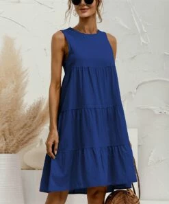 Promo 👍 UDEAR Sapphire Blue Sleeveless 👗 Dress - 👩 Women ✔️