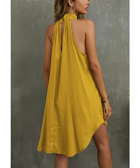 Deals ๐ UDEAR Yellow High-Neck Sleeveless ๐ Dress - ๐ฉ Women ๐ฅฐ - Image 2