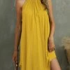 Deals 🌟 UDEAR Yellow High-Neck Sleeveless 👗 Dress - 👩 Women 🥰