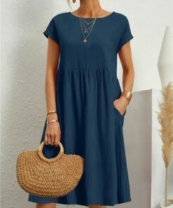 Hot Sale 🌟 UDEAR Cobalt Blue Round-Neck 👗 Dress - 👩 Women ⭐