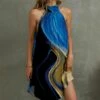 Budget 🤩 UDEAR Black & Blue Abstract Curved-Hem Yoke 👗 Dress - 👩 Women & Plus 😍