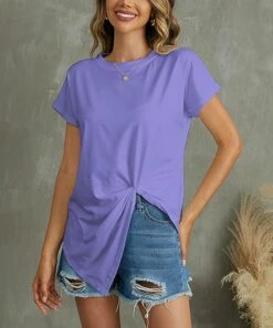 New 😍 UDEAR Bright Purple Asymmetrical-Hem Crewneck Top - 👩 Women 😀