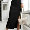 Wholesale ⭐ UDEAR Black Pin Stripe Button-Accent Side-Slit Maxi 👗 Skirt - 👩 Women 🛒