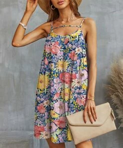 Cheapest ⭐ UDEAR Blue & Red Floral Cutout Sleeveless Shift 👗 Dress - 👩 Women 😍