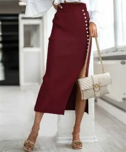 Wholesale 😍 UDEAR Burgundy Side-Slit Maxi 👗 Skirt - 👩 Women ⭐