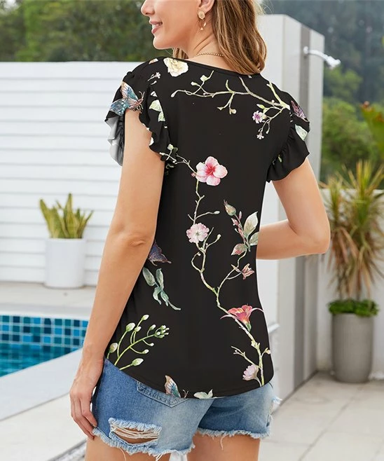 Best Pirce ๐ฅ UDEAR Black & Green Floral Notch Neck Top - Plus ๐งจ - Image 2