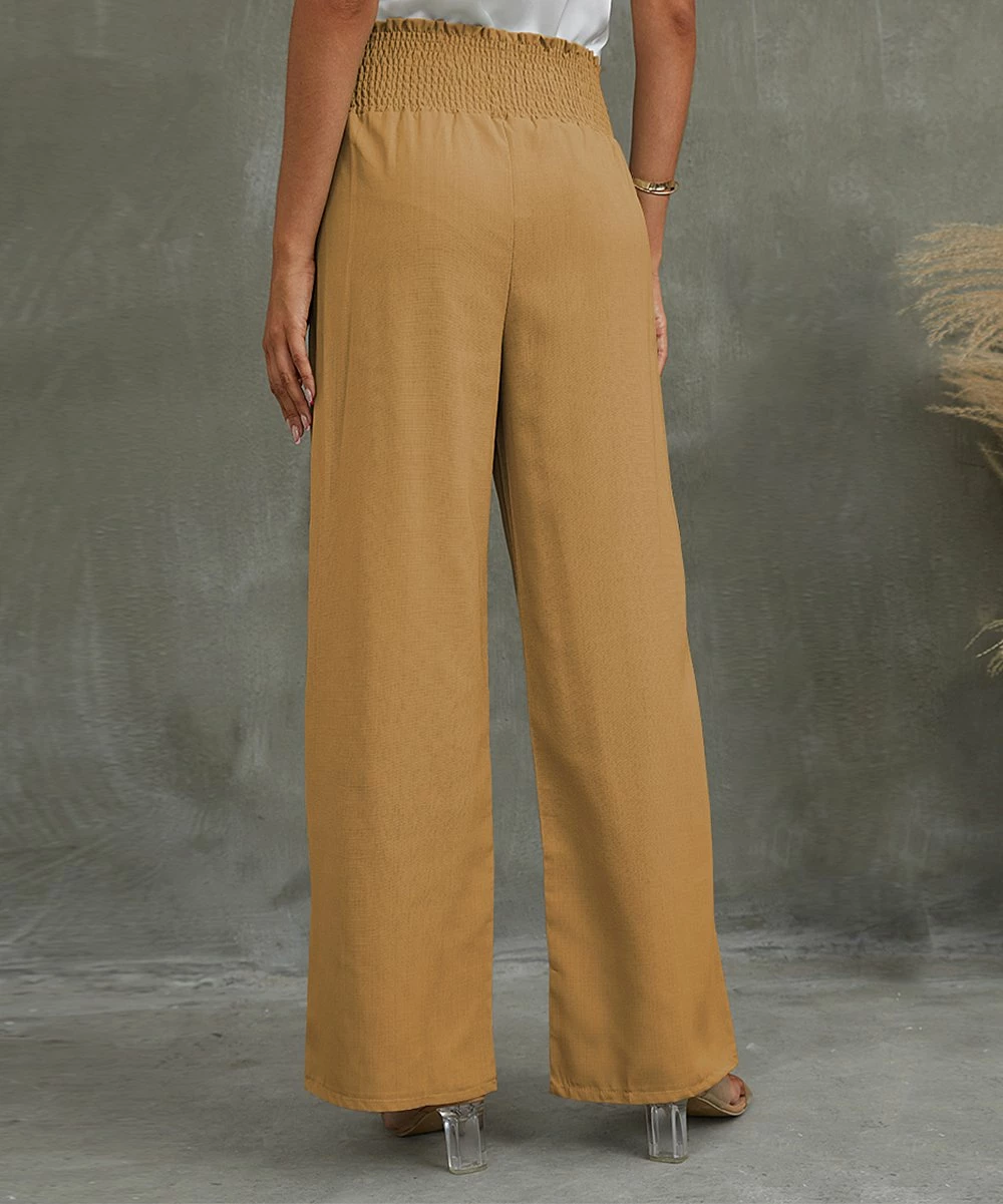 Brand new 🎁 UDEAR Khaki Smocked Button-Front High-Waist Pants - 👩 Women & Plus 👍 - Image 2